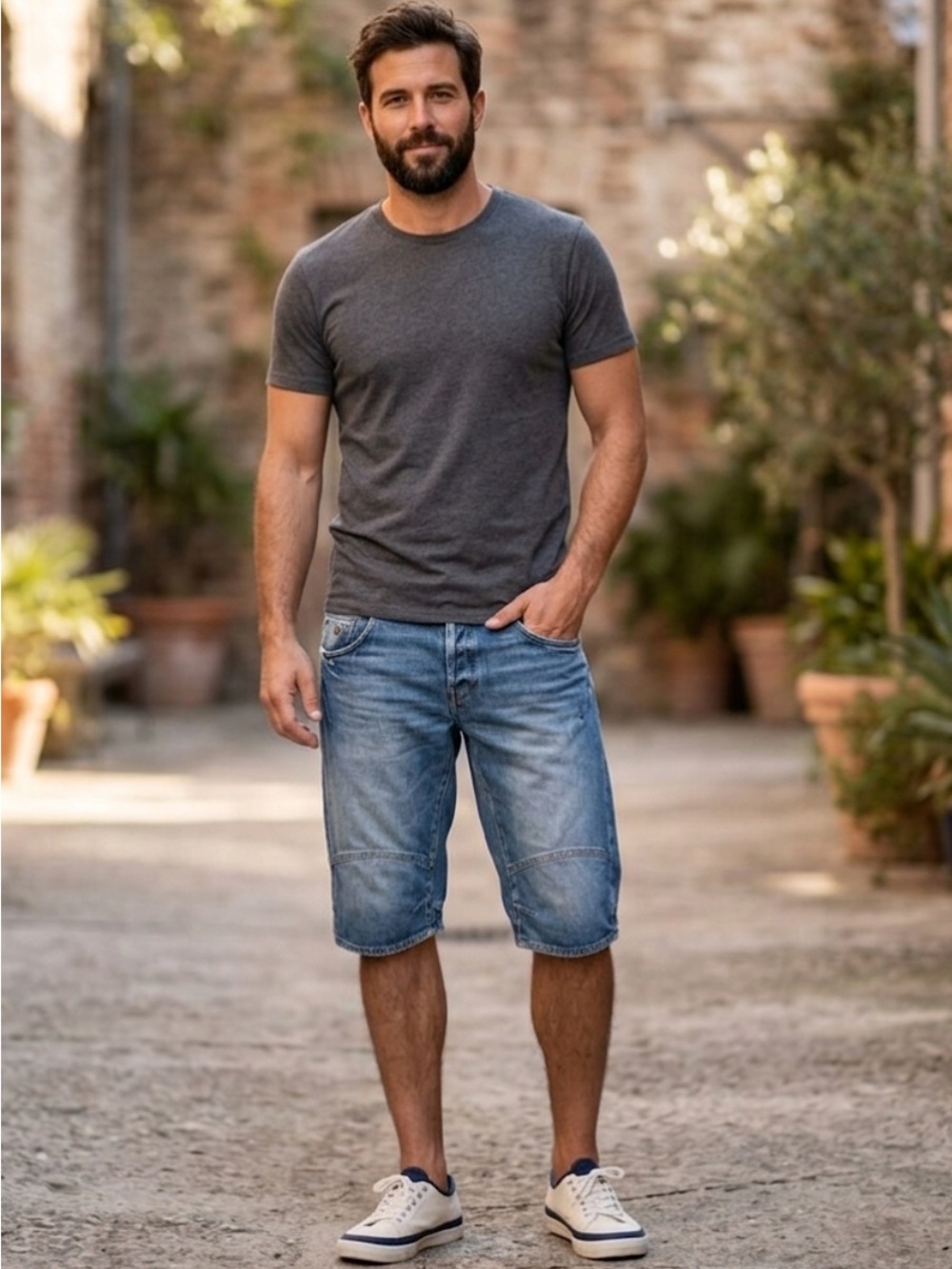 H&M & Denim Shorts Bermuda Button Fly Denim Blue Men’s Distressed Size 30
